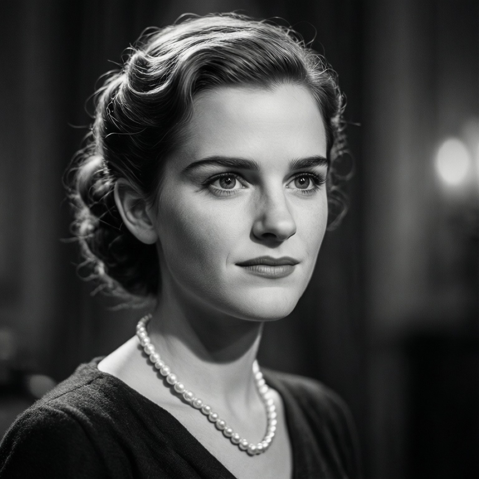Emma Watson portrait classique en noir et blanc