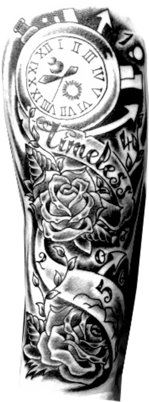Timeless Rose Clock Arm Tattoo PNG