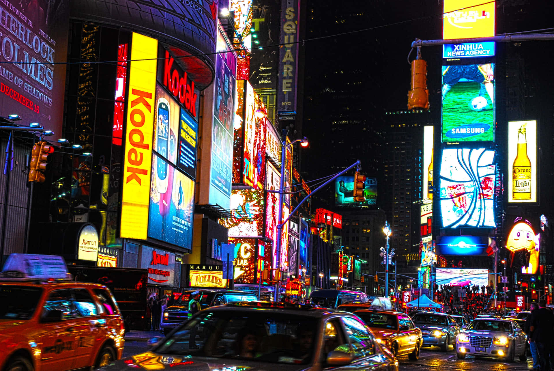 Sintaa Agitação E Movimento Das Luzes Brilhantes Da Times Square. Papel de Parede