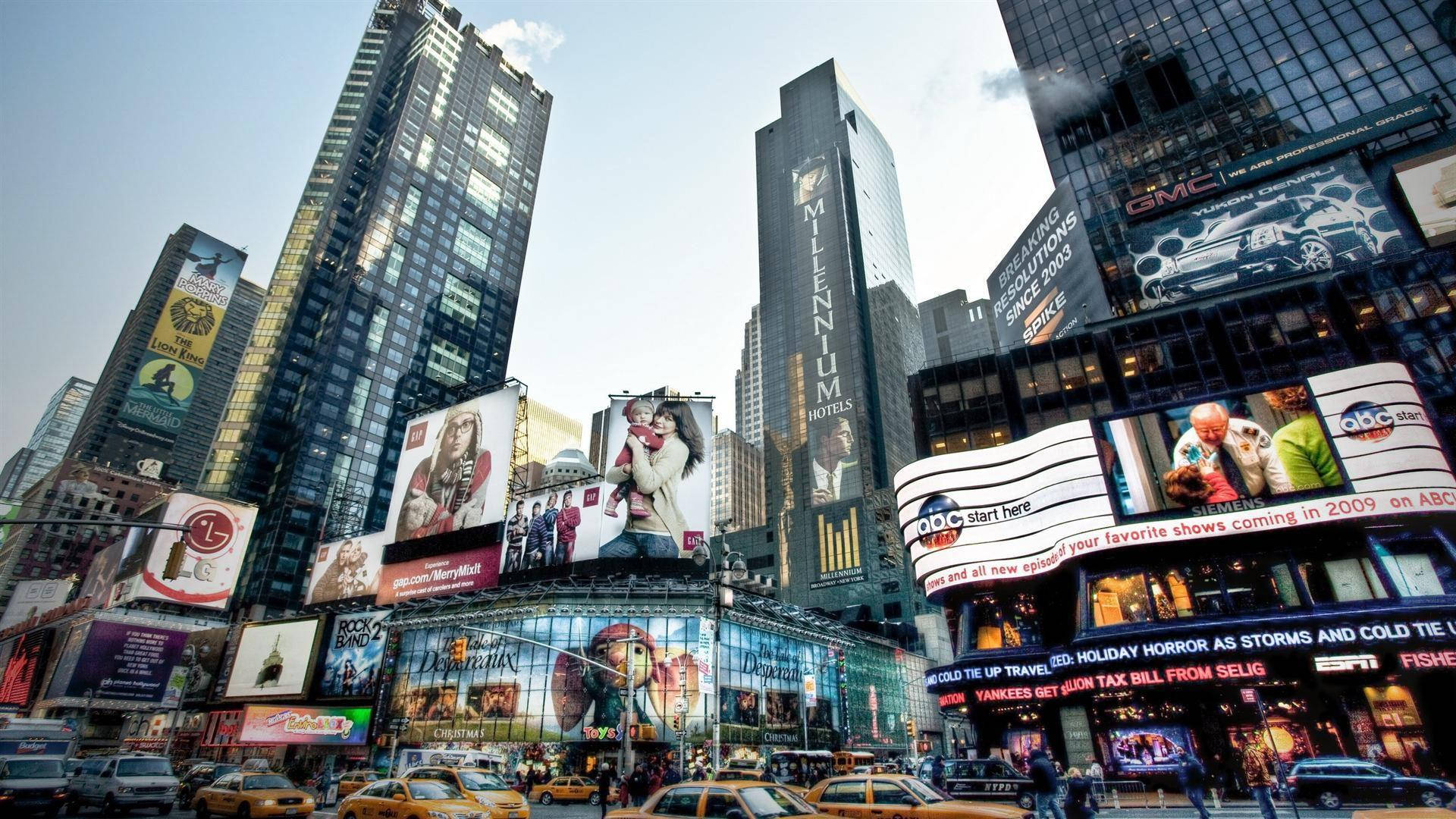 Times Square For American City Background Wallpaper