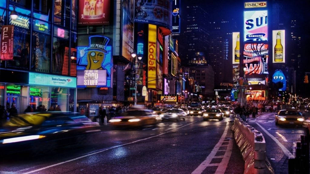 Times Square Med Natudsigt Til New York Wallpaper