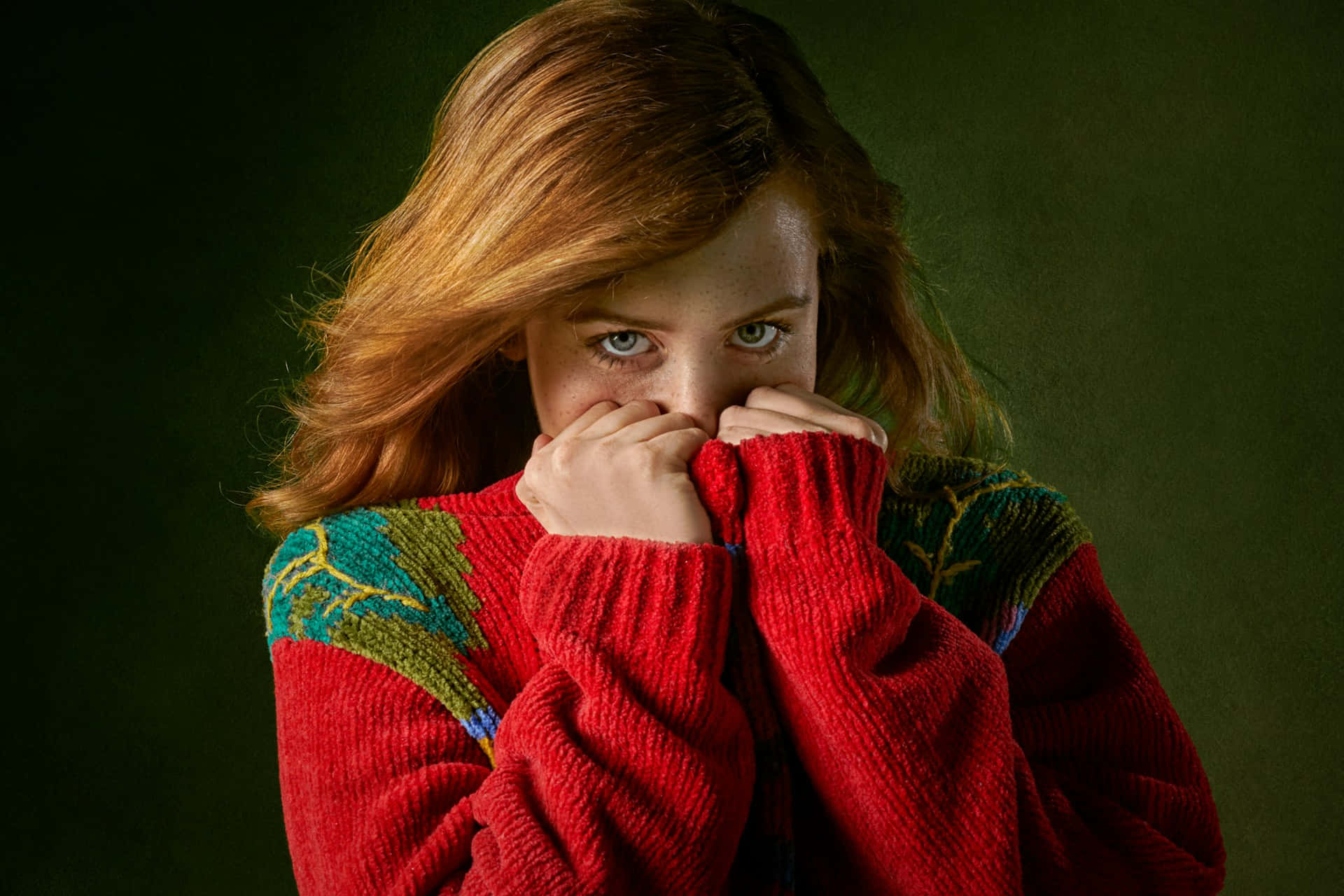 Timid Girlin Red Sweater Wallpaper