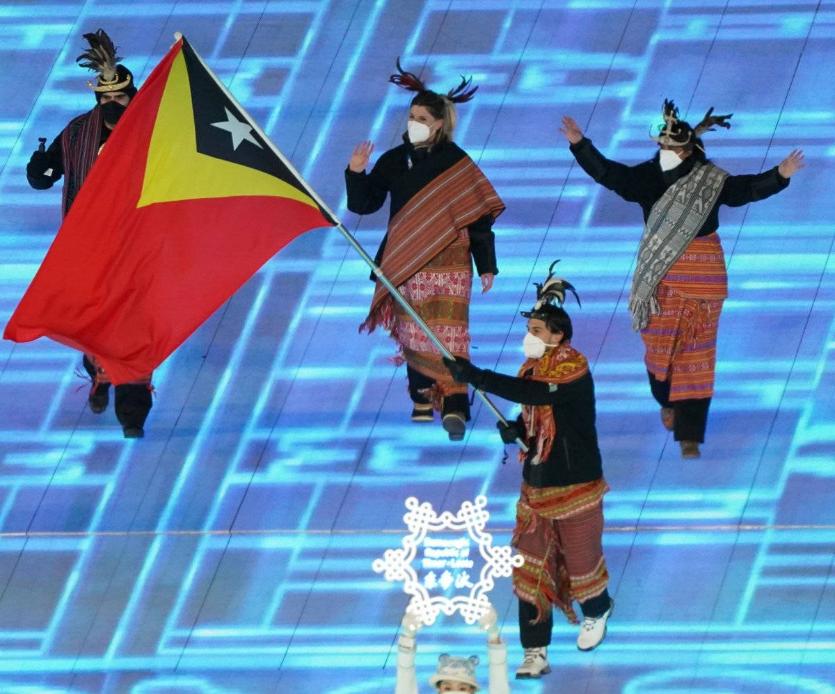 Bandieradi Timor Est Che Sventola Ai Giochi Olimpici Sfondo