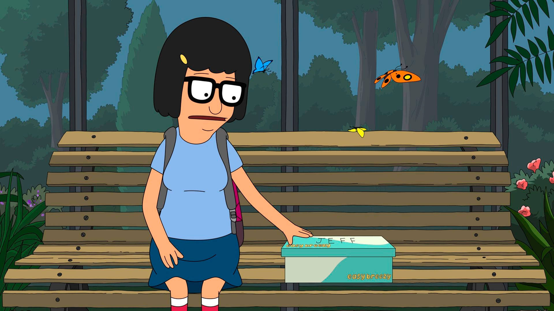 Tina Belcher Seated On A Bench Wallpaper