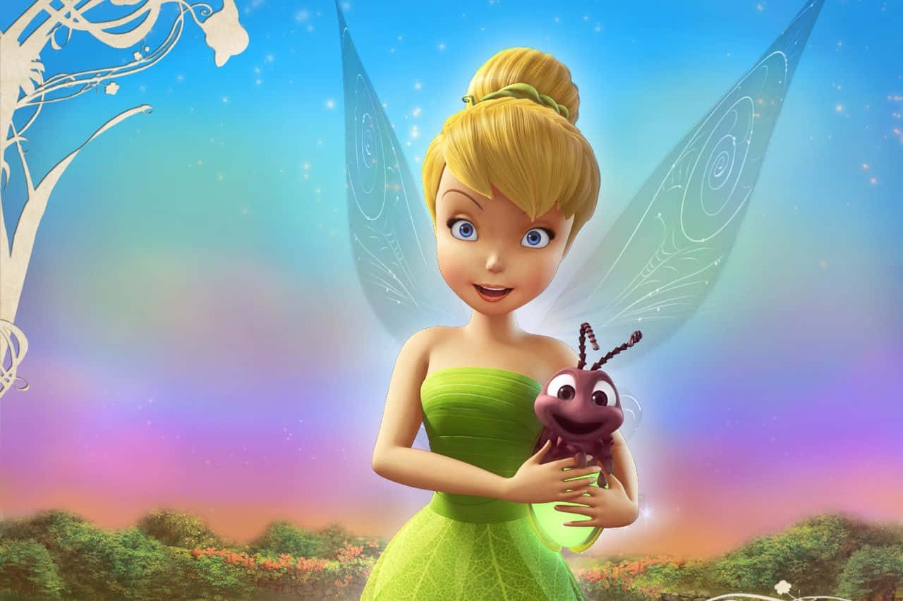 Tinkerbell Sitting on a Flower in Vibrant Enchanted Forest