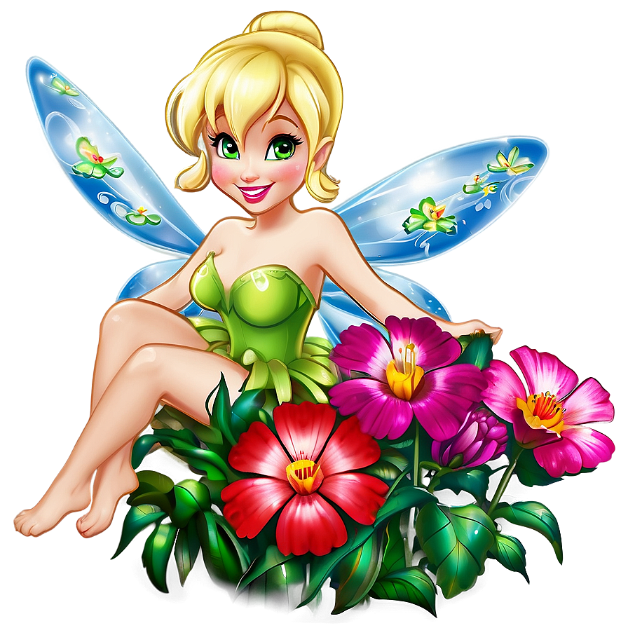 Tinkerbell And Flowers Png 06112024 PNG