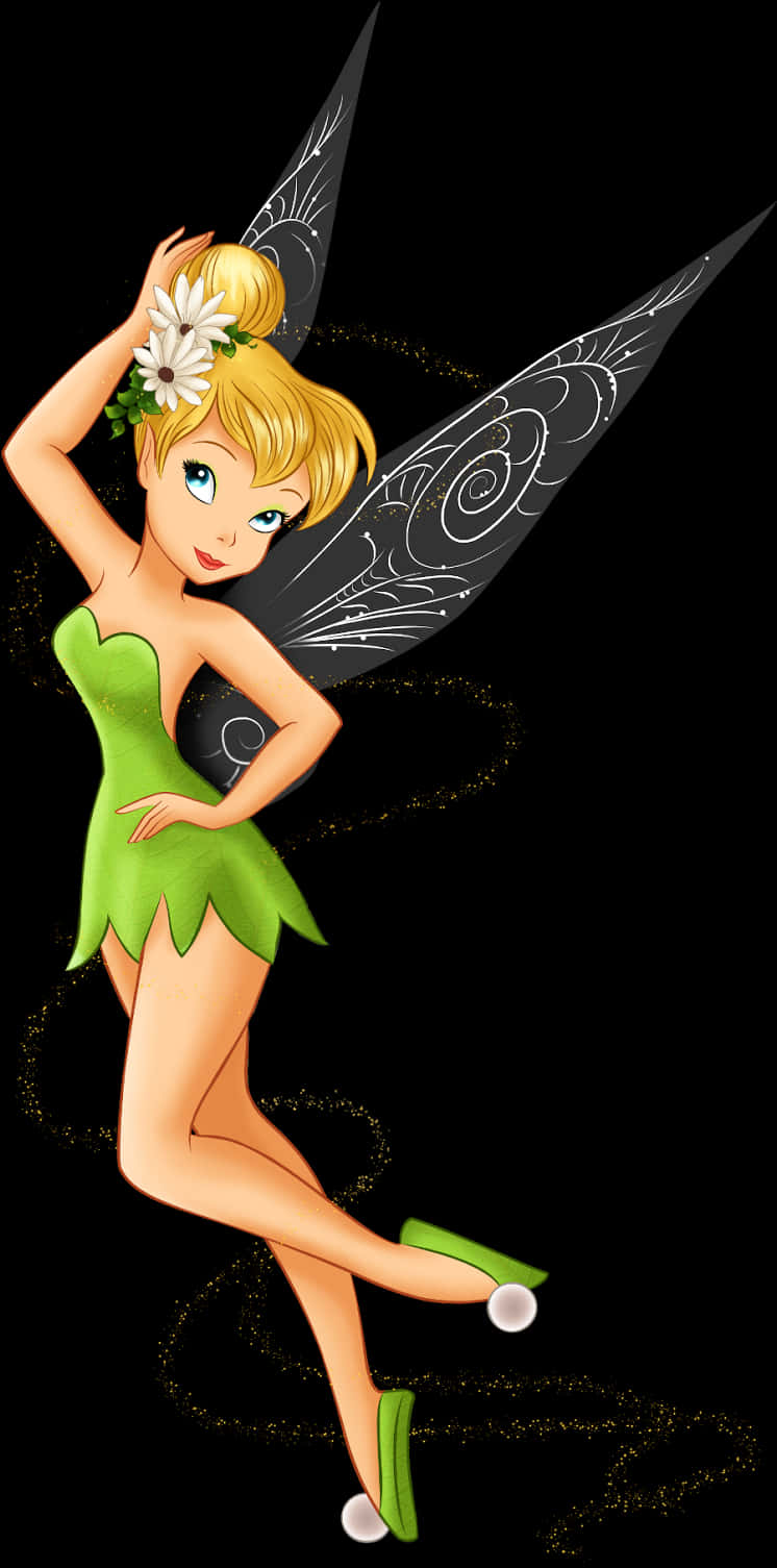 Tinkerbell Posingwith Flowers PNG