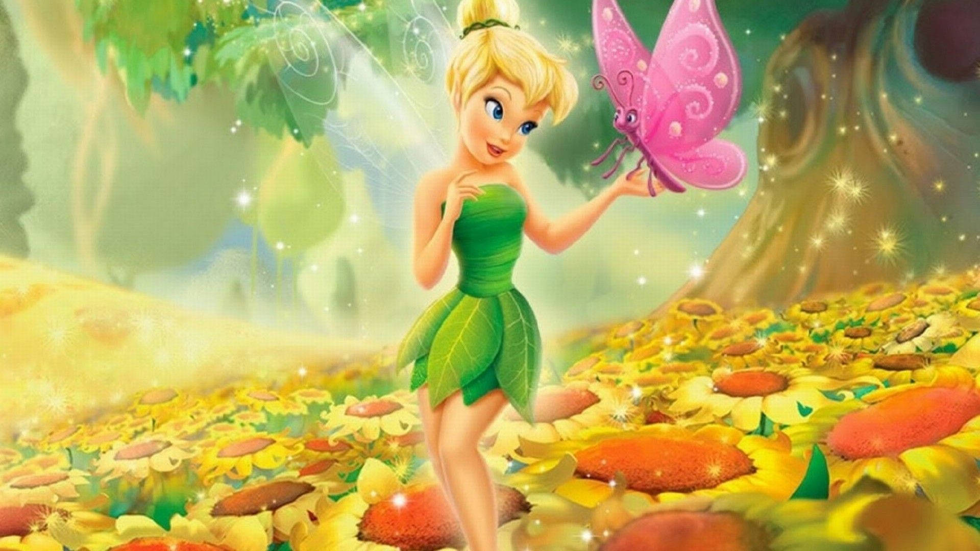 Tinkerbell With Pink Butterfly Friend Wallpaper
