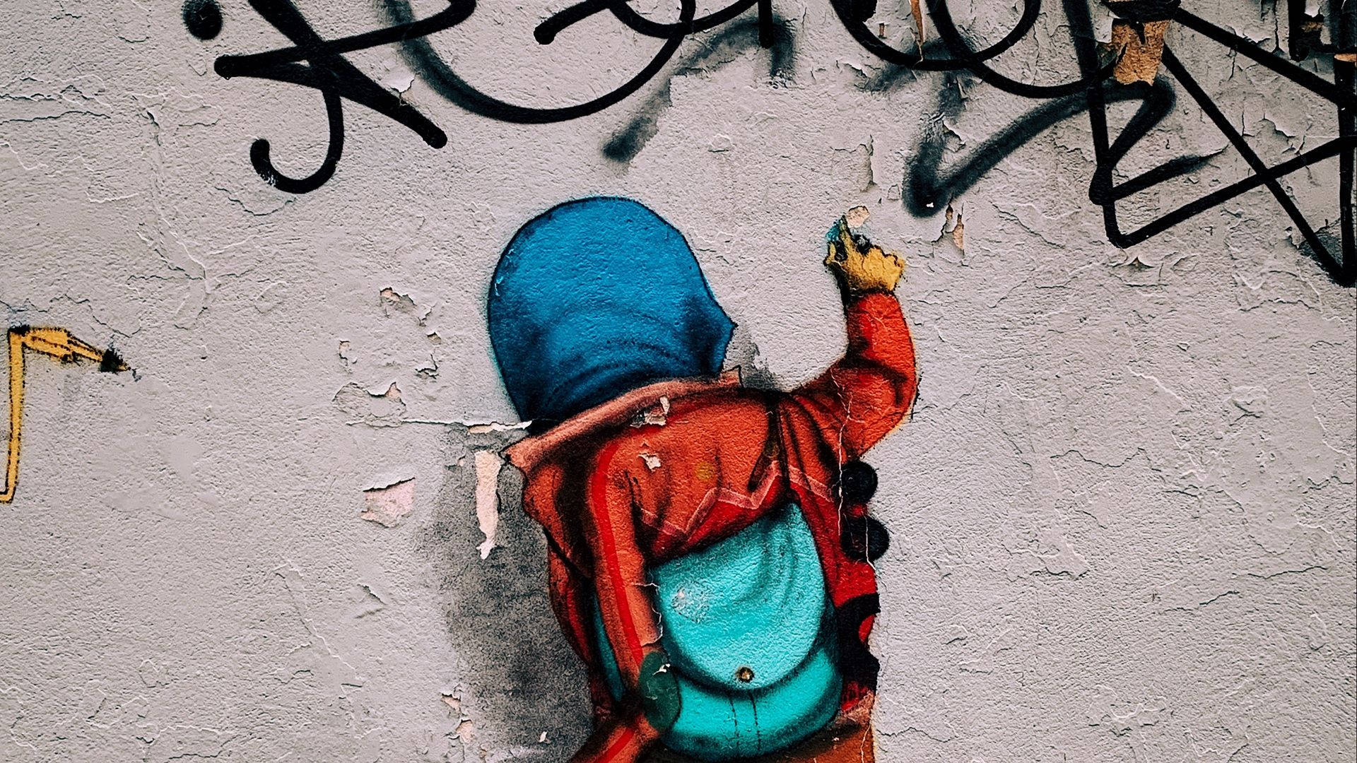 Tiny Kid Writing Urban Art Wallpaper