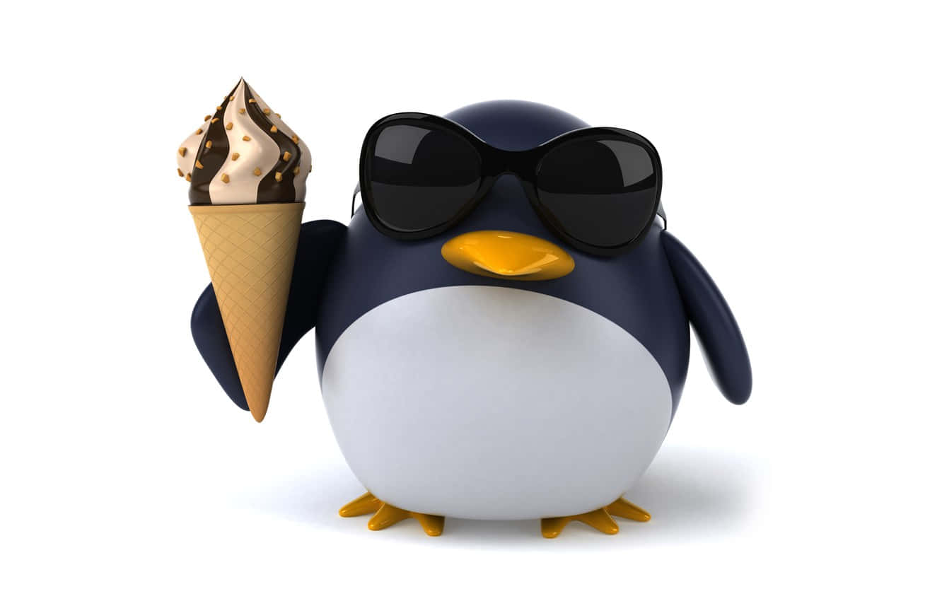 Tiny Penguin Holding Cute Ice Cream Wallpaper