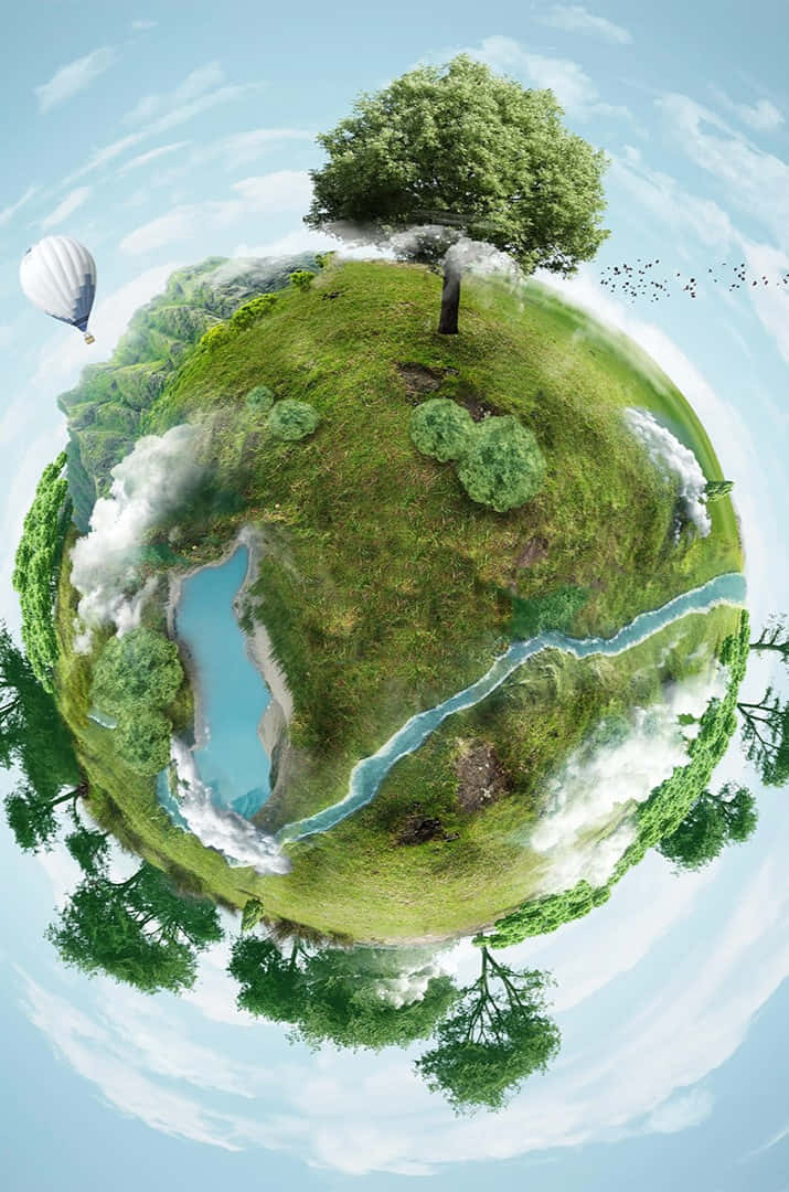 Tiny Planet_ Landscape_with_ Hot_ Air_ Balloon Wallpaper
