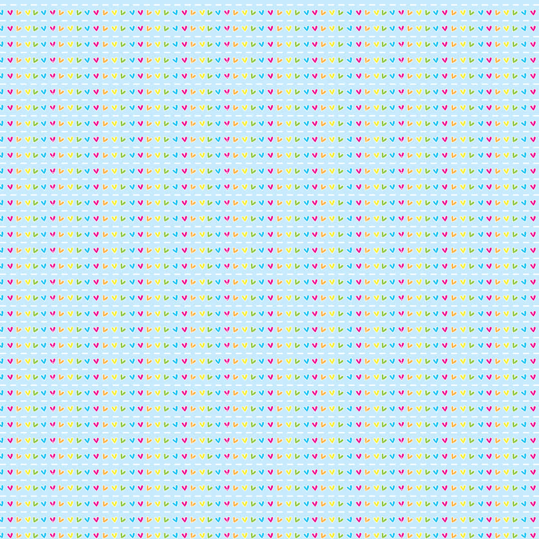 Tiny Rainbow Heart Pattern Wallpaper — A cheerful pattern of multicolored hearts arranged in neat rows on a soft blue background.