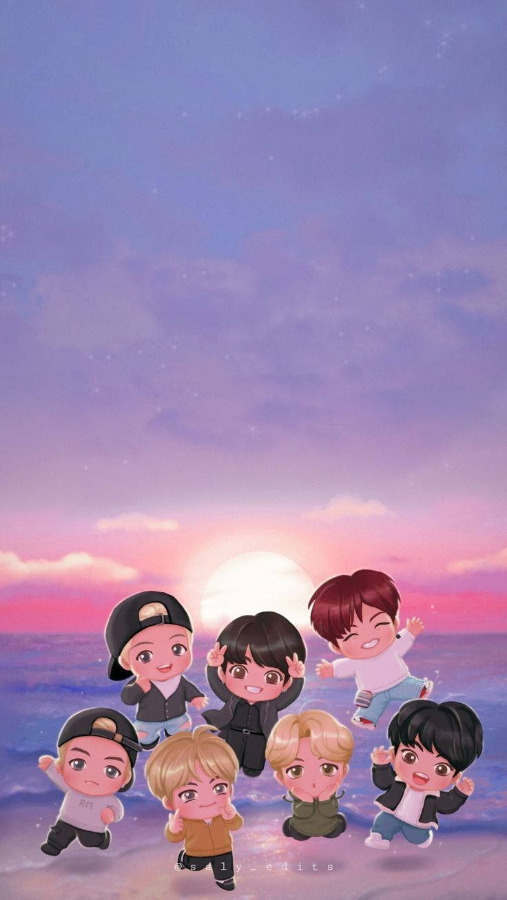 Tiny Tan Bts With Beach Sunset Background