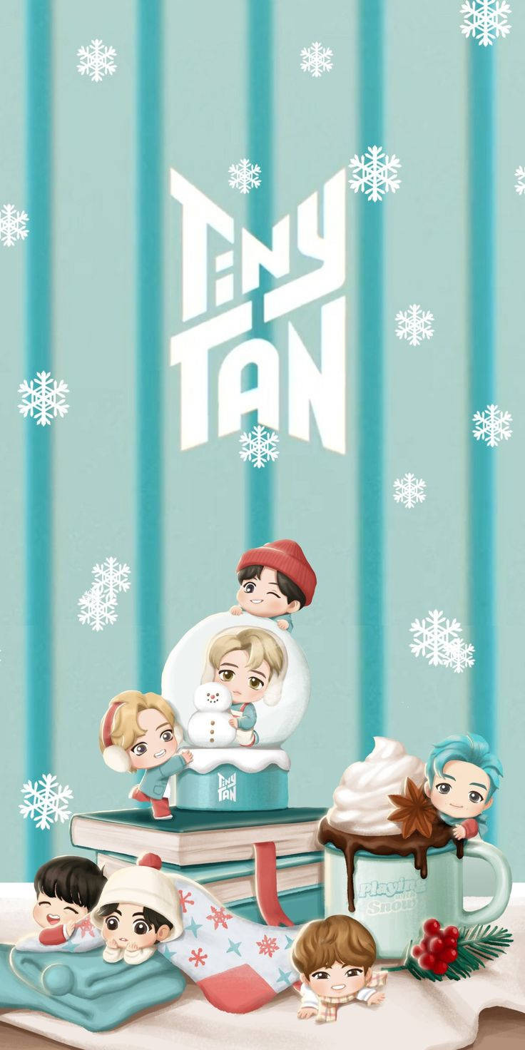 Tiny Tan BTS With Snowflakes Wallpaper