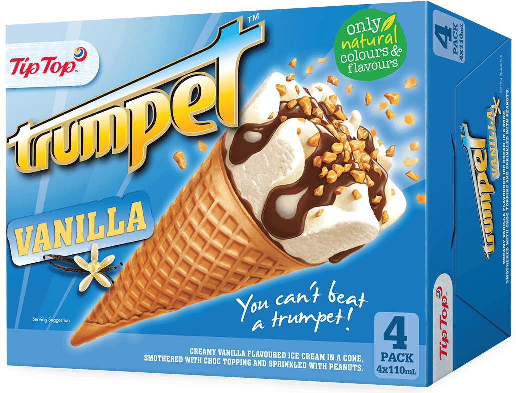 Tip Top Trumpet Vanilla Ice Cream Cone Packaging PNG