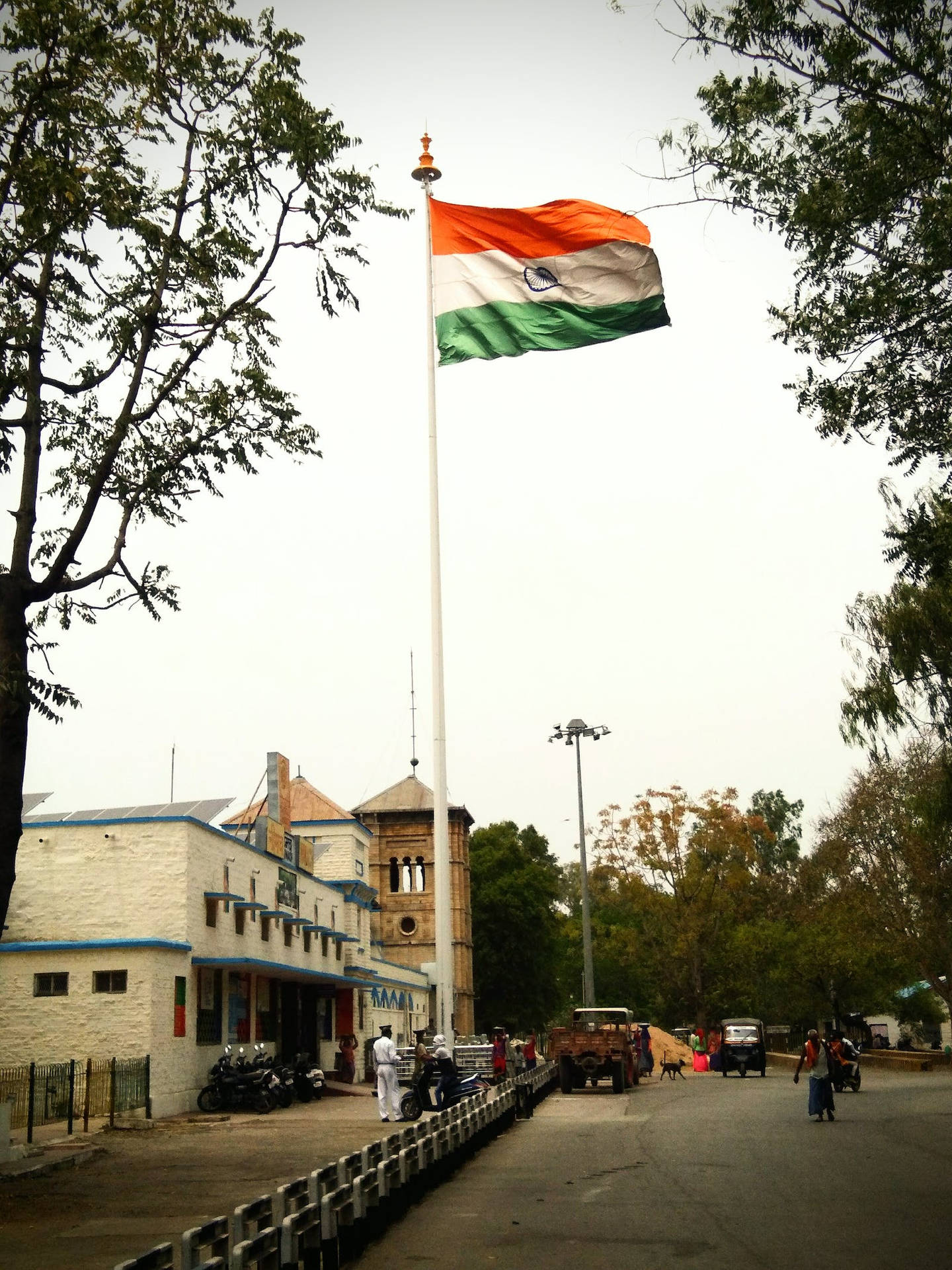 Tiranga Indian Flag Pole Beside Building Wallpaper