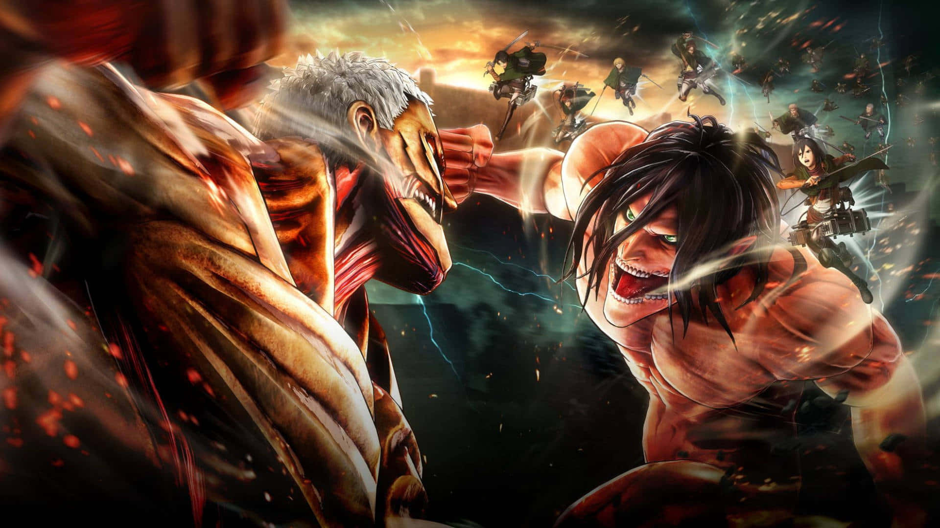 Titan Eren Yeager Punching Armored Titan Wallpaper