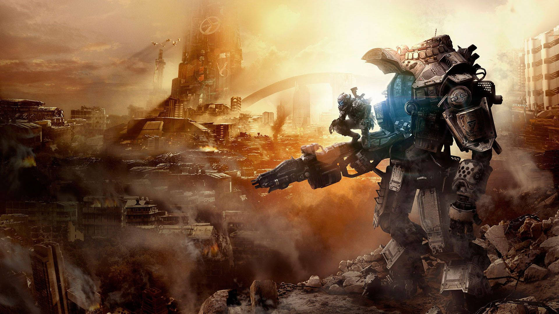 A Titan watches over the Doomed City in Titanfall 2 Wallpaper