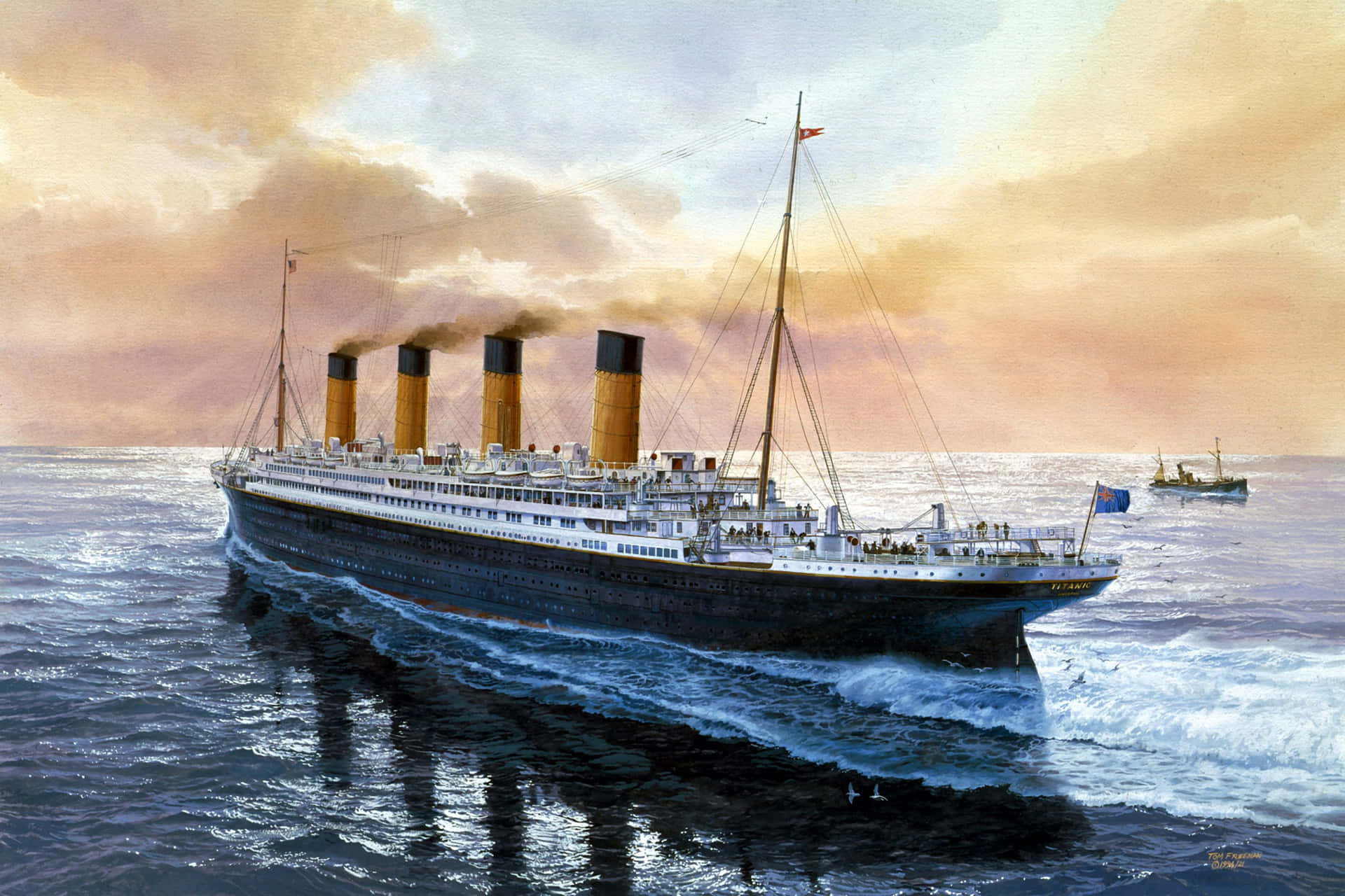 A Painting Of A Large Ship In The Ocean