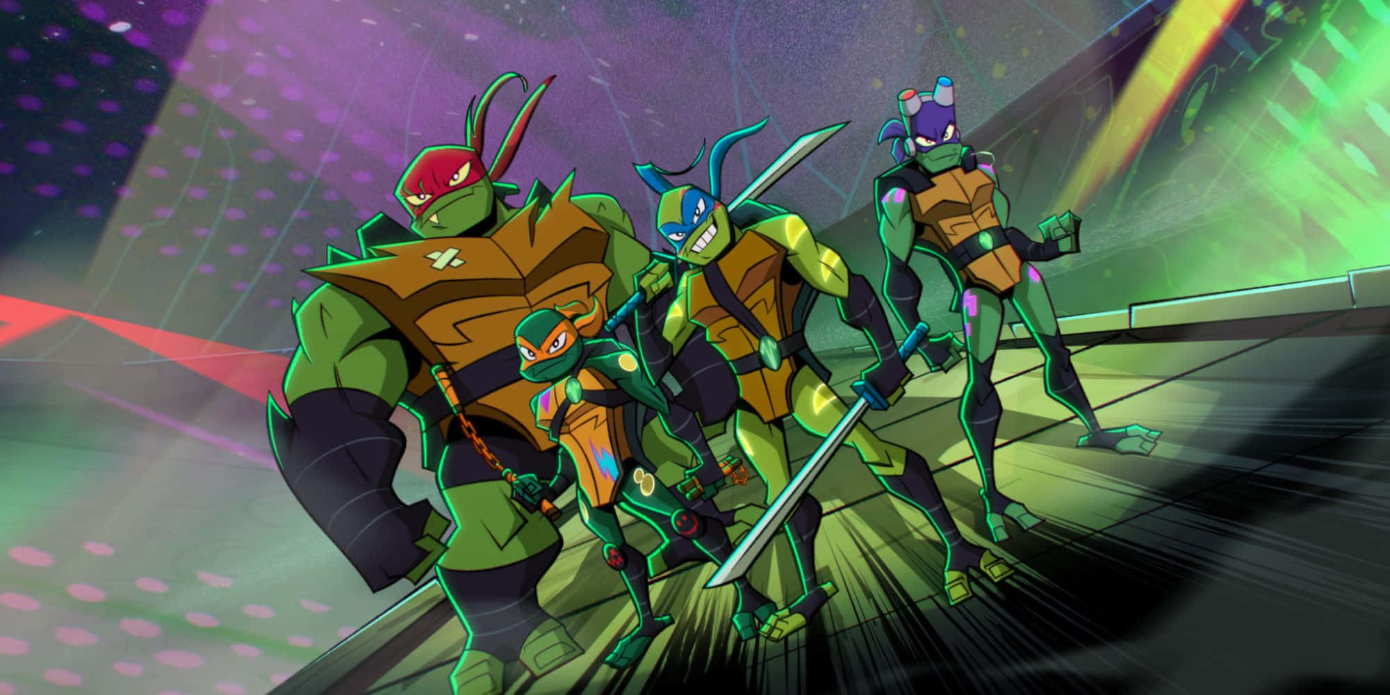 The Teenage Mutant Ninja Turtles leaping into action Wallpaper