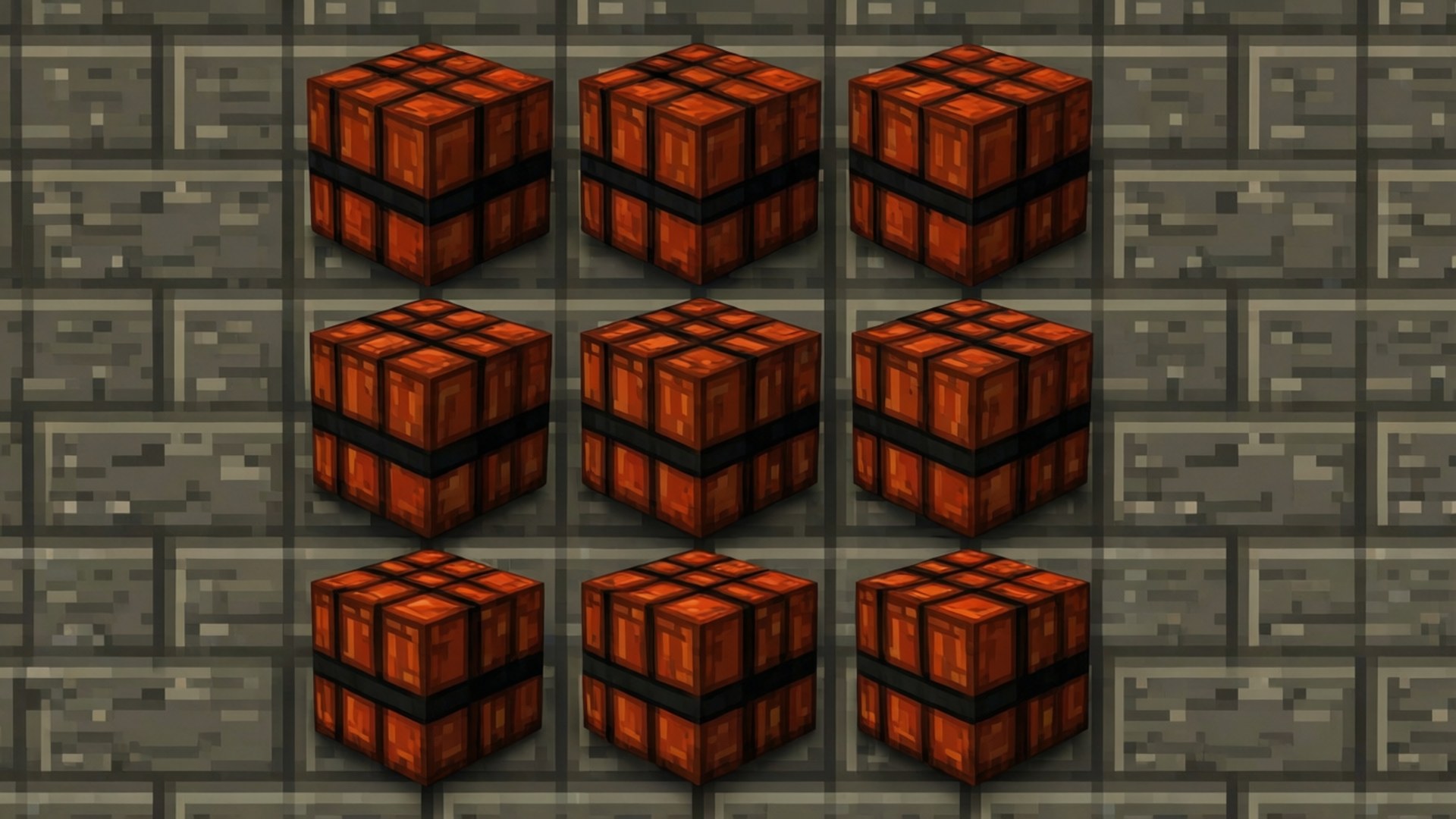 Pixel art grid of Minecraft TNT blocks.