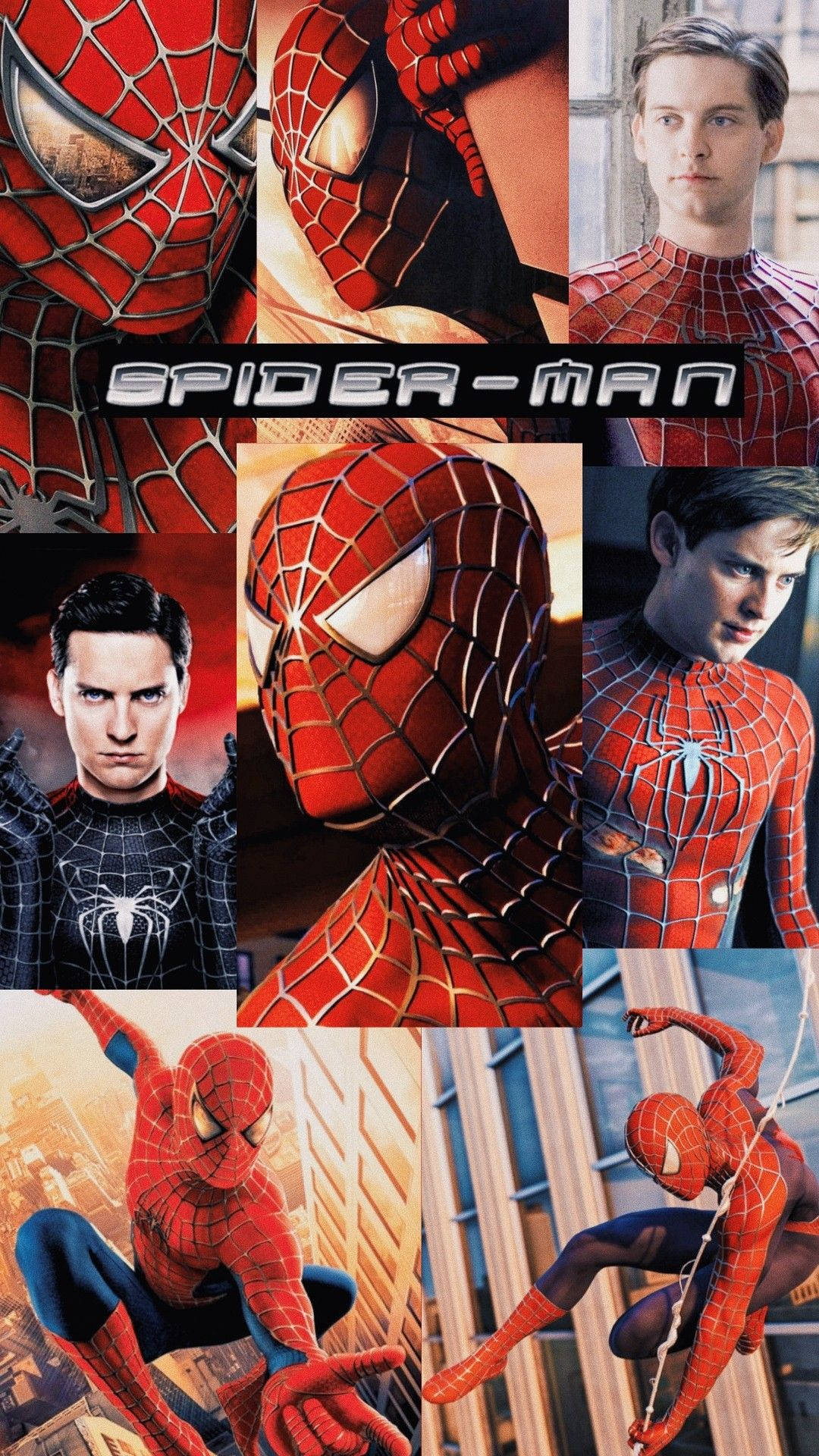 A creative, expressive mood board centered around actor Tobey Maguire Wallpaper