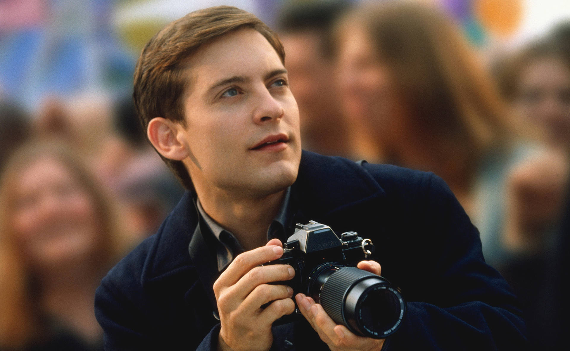 Tobey Maguire With Camera Wallpaper