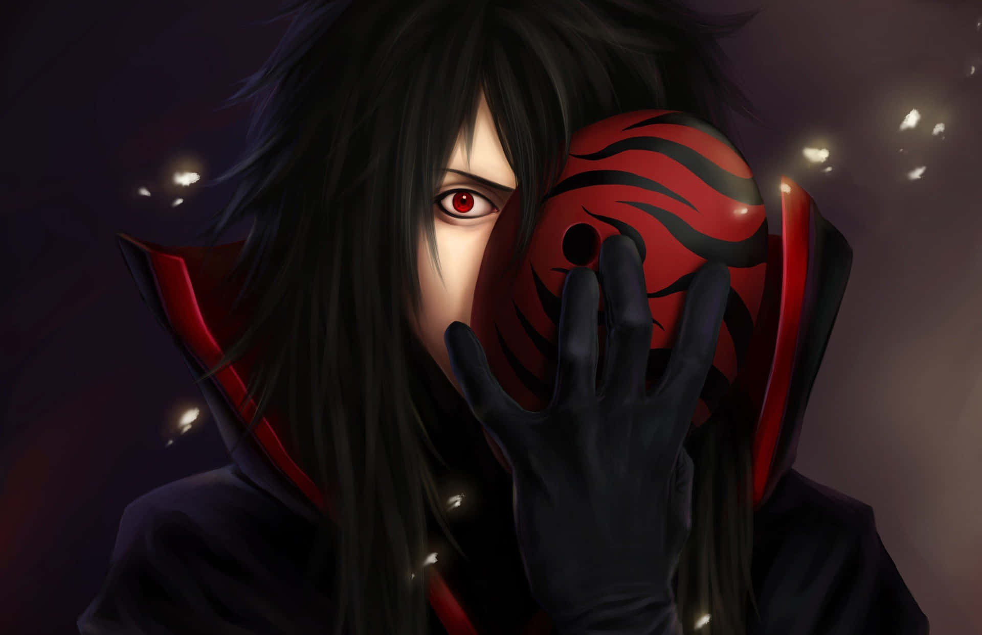 Unpersonaje De Anime Negro Y Rojo Con Cabello Largo Que Cubre Su Rostro Fondo de pantalla