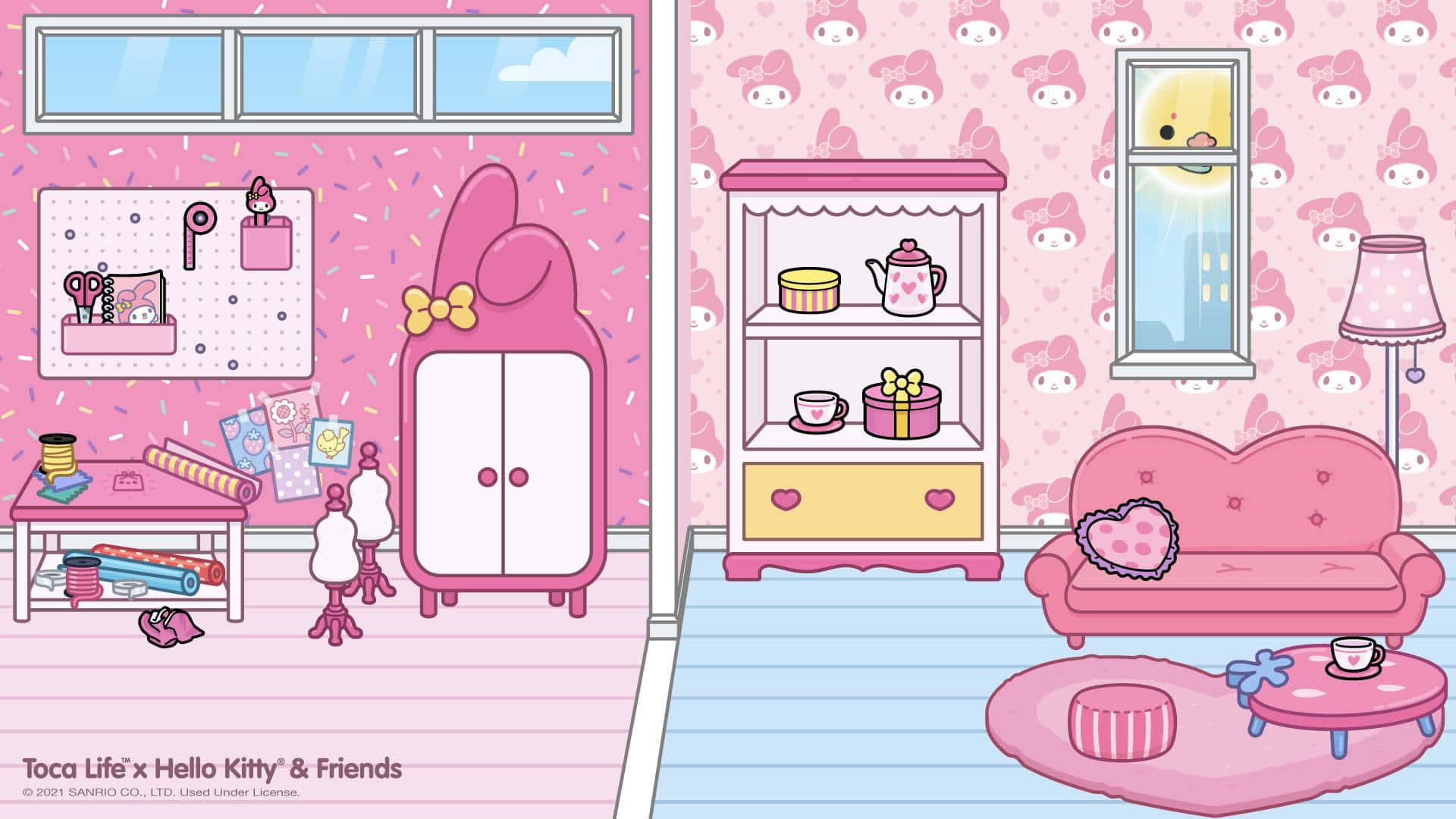 A Pink Room With Furniture And Pink Walls