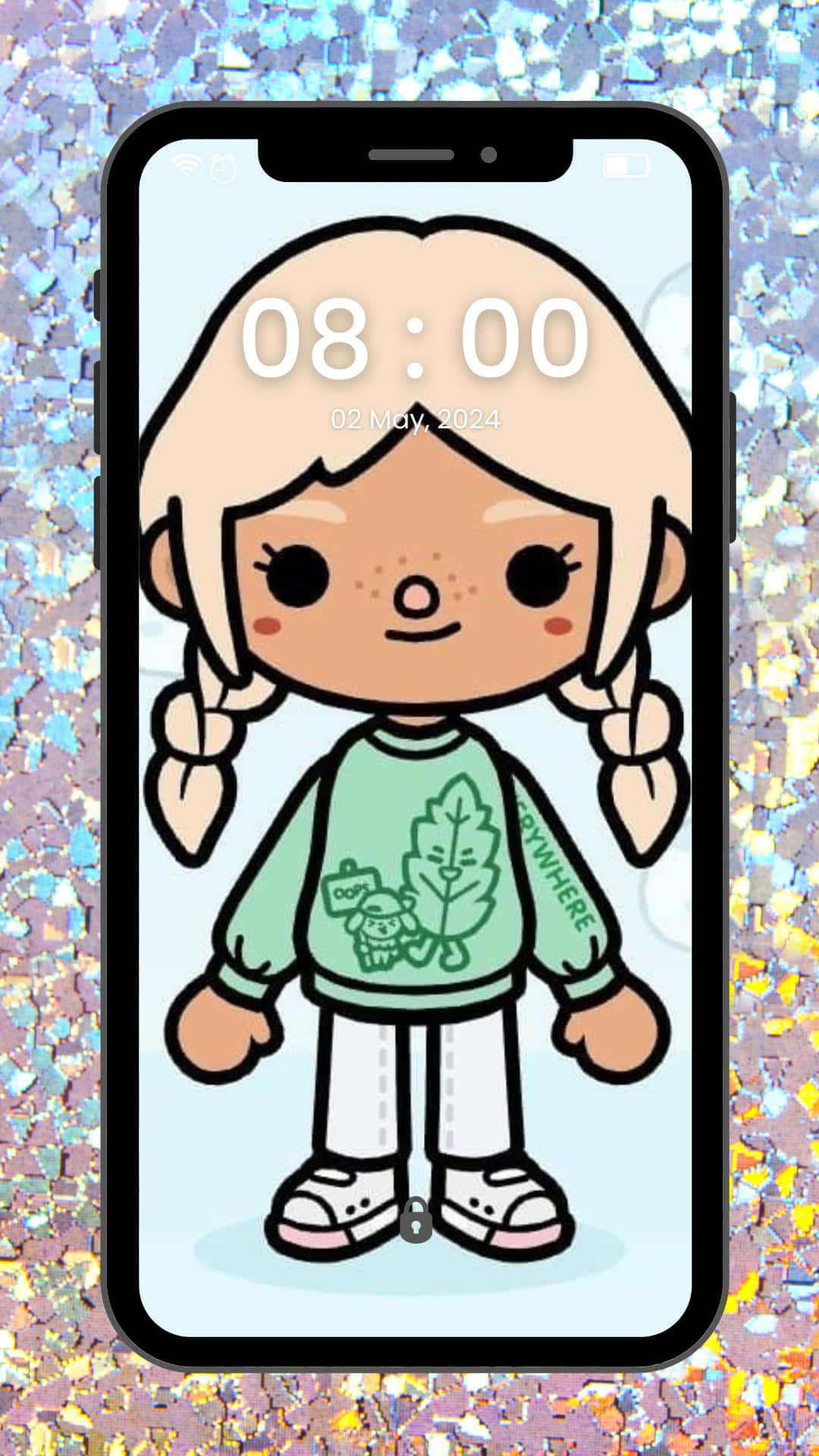 A Cartoon Girl Is Standing On A Phone Screen