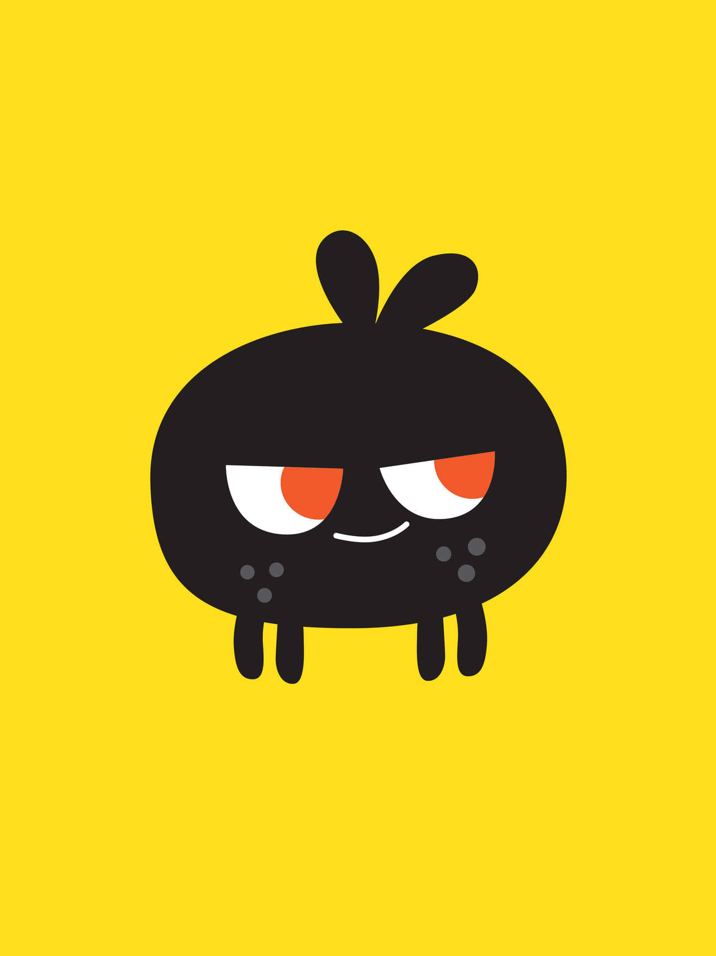 A Black Cartoon Character With Red Eyes On A Yellow Background