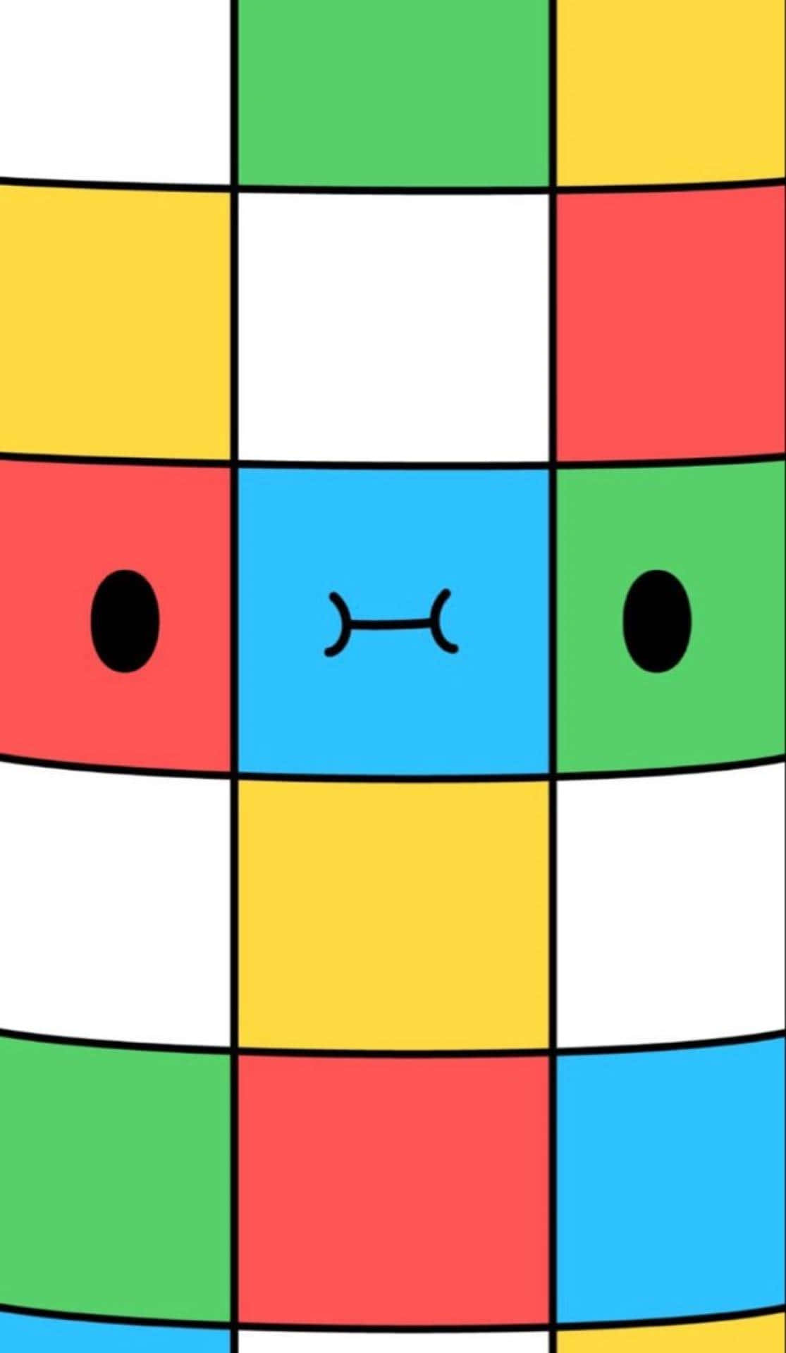 A Colorful Square With A Face On It