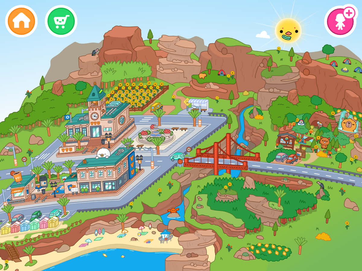 A Cartoon Town With A Lot Of Buildings And Trees