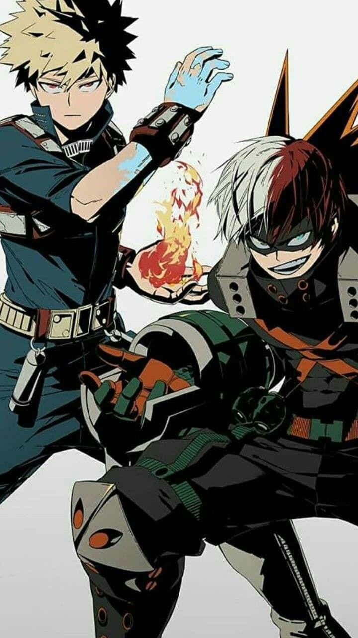 Two Anime Characters With Fire And Flames Wallpaper