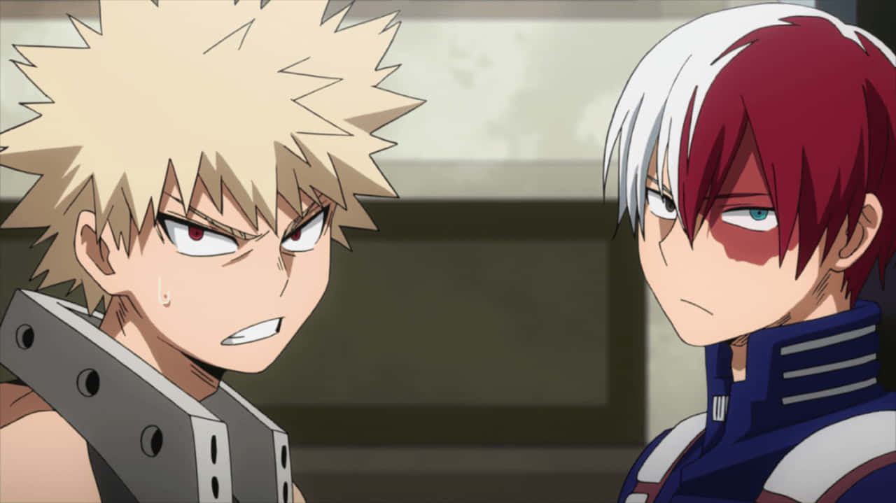 To anime-figurer med rødt hår og hvidt hår Wallpaper