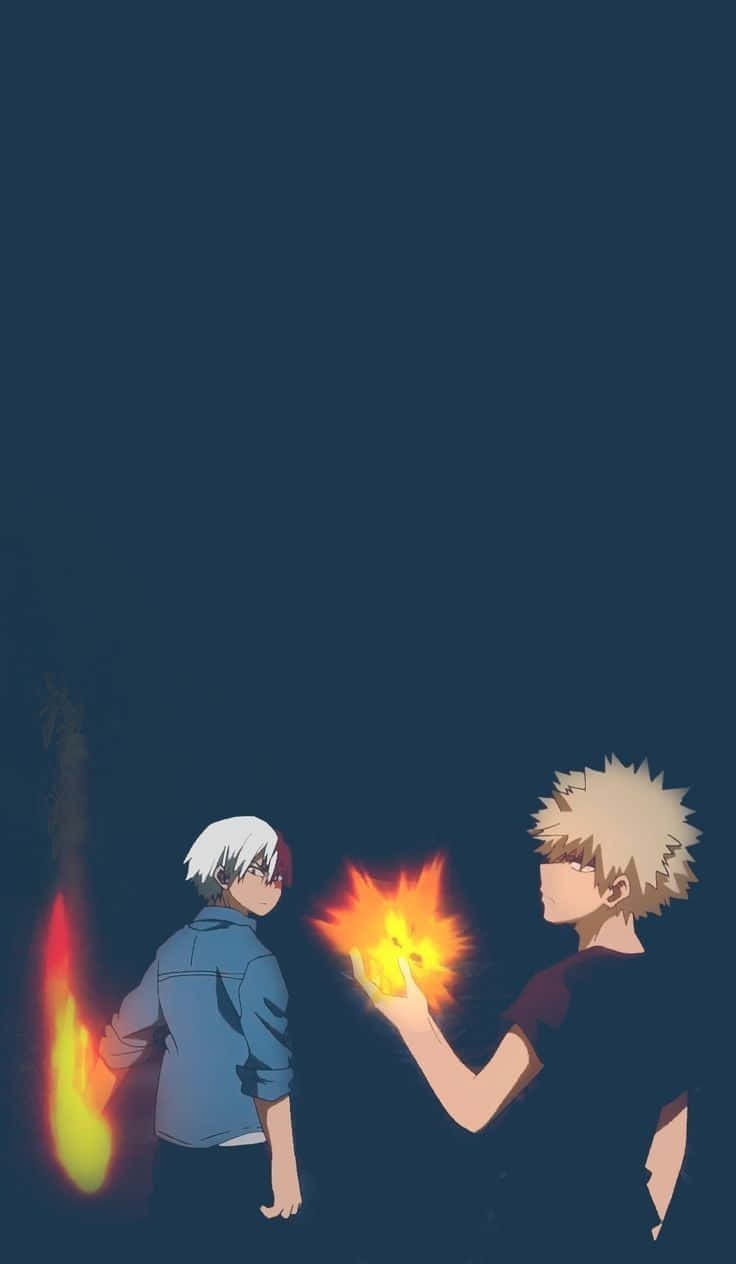 To anime-karakterer med ild i deres hænder Wallpaper