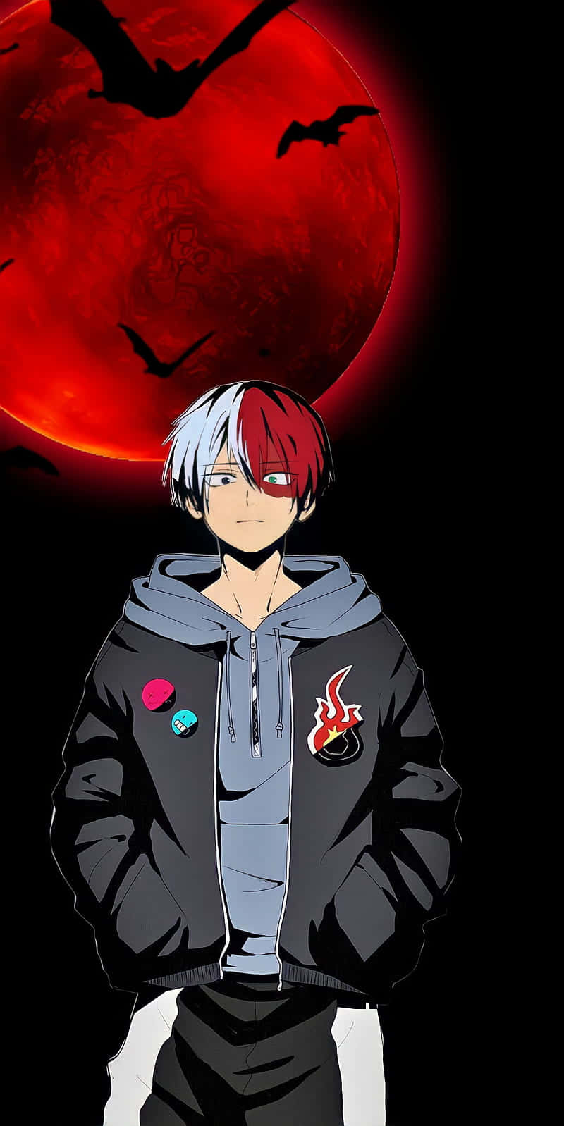 En dreng med rødt hår der står foran en rød måne Wallpaper