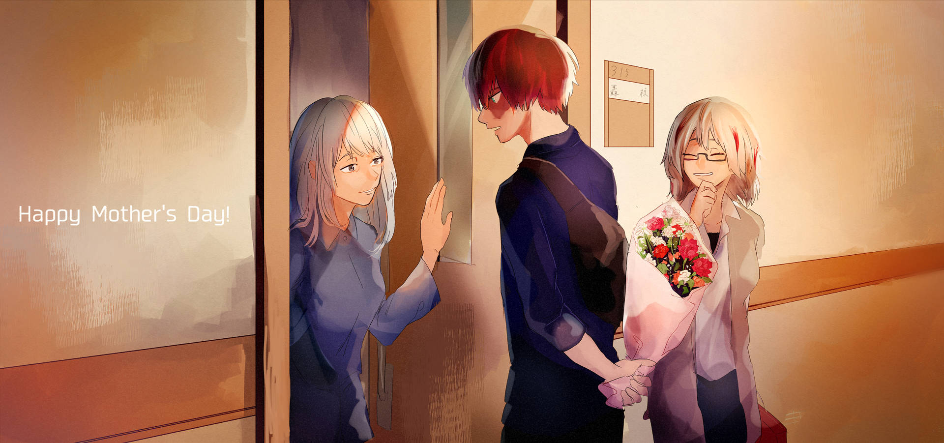 A Touching Moment Of The Todoroki Family Celebrating Mother's Day Wallpaper