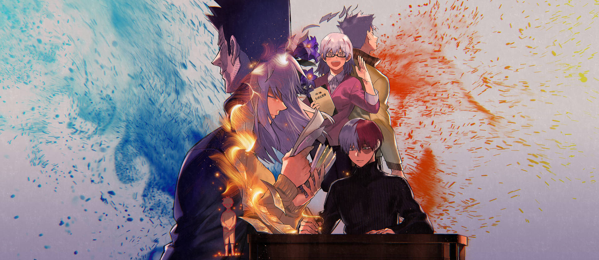 Dybt detaljeret anime-scene af Todoroki familiens widescreen billede. Wallpaper