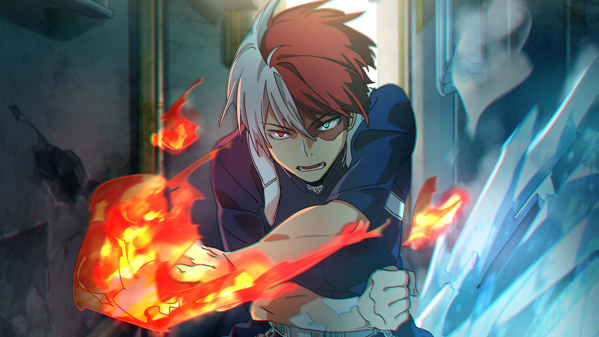 Shoto Todoroki som forkæler din skærm med en, brud af lidenskabelig ild og is
