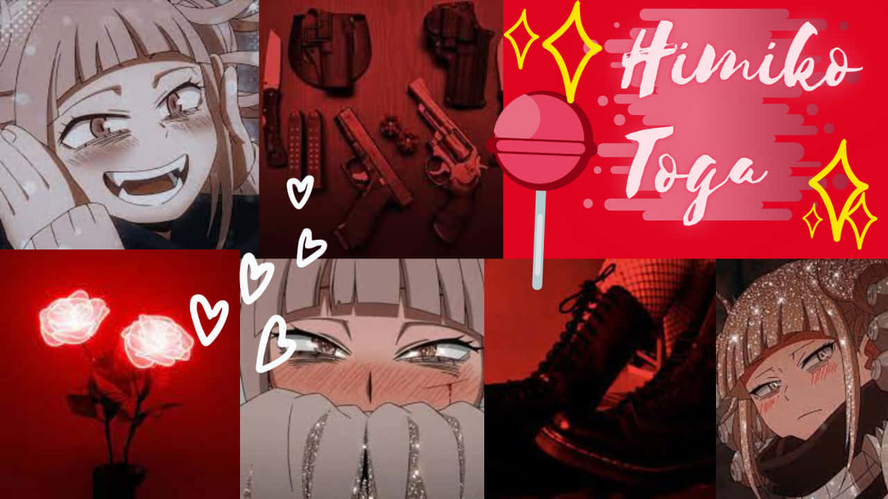 A Collage Of Anime Characters With Hearts And Red Wallpaper