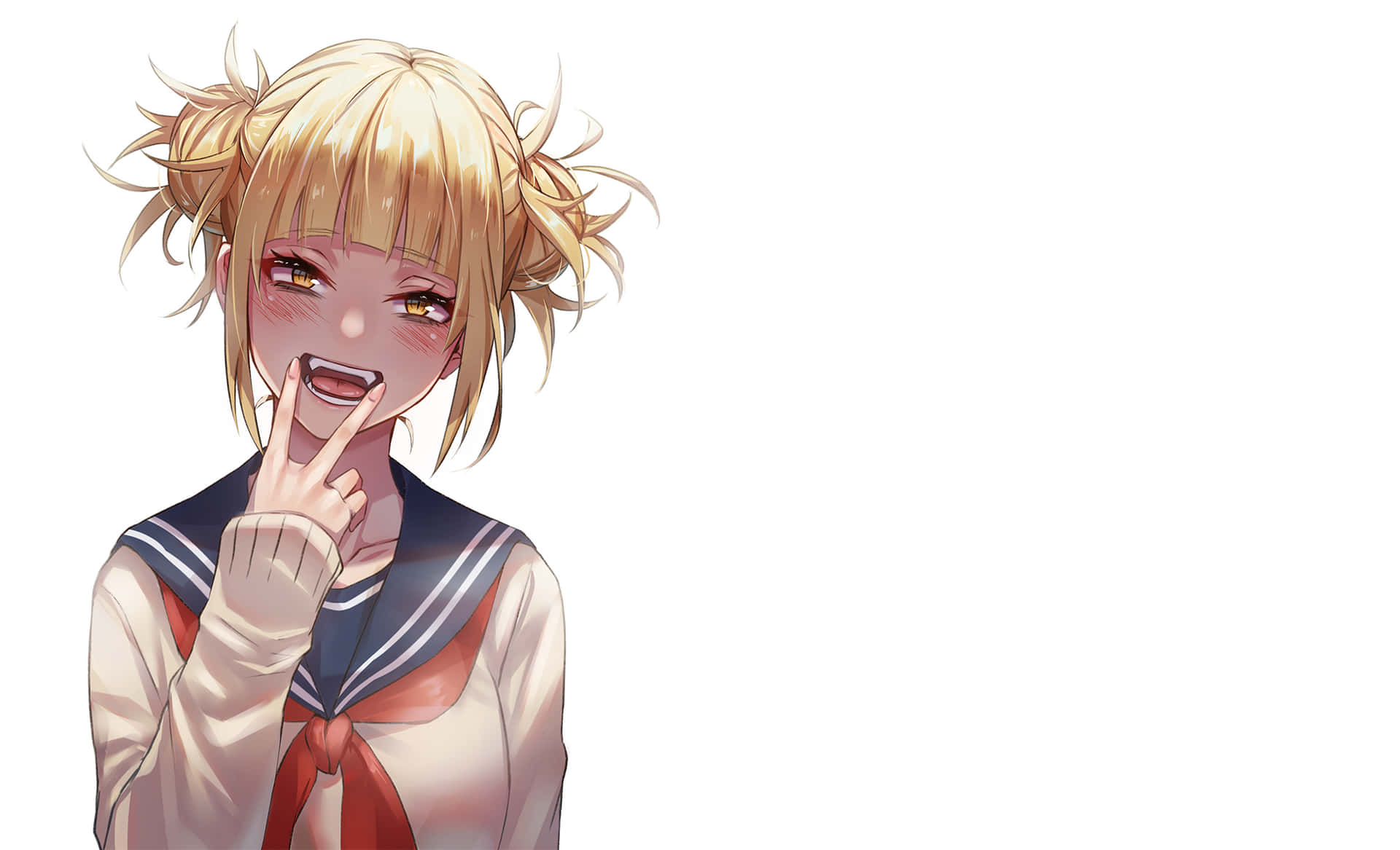 A Girl With Blonde Hair Is Holding A Finger Up Wallpaper