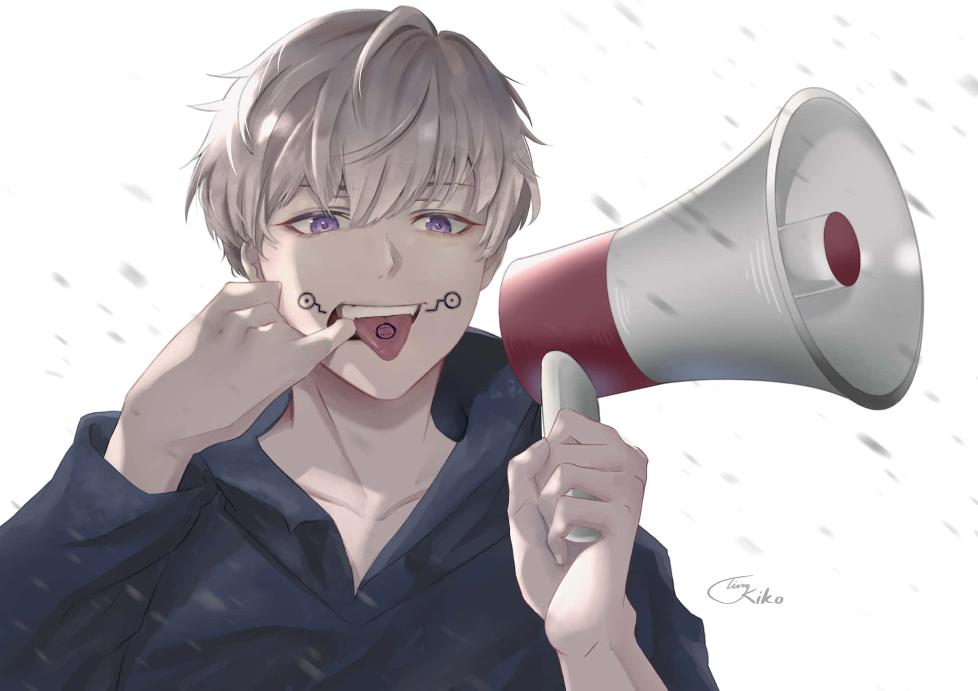 En dreng holder en megafon i regnen Wallpaper