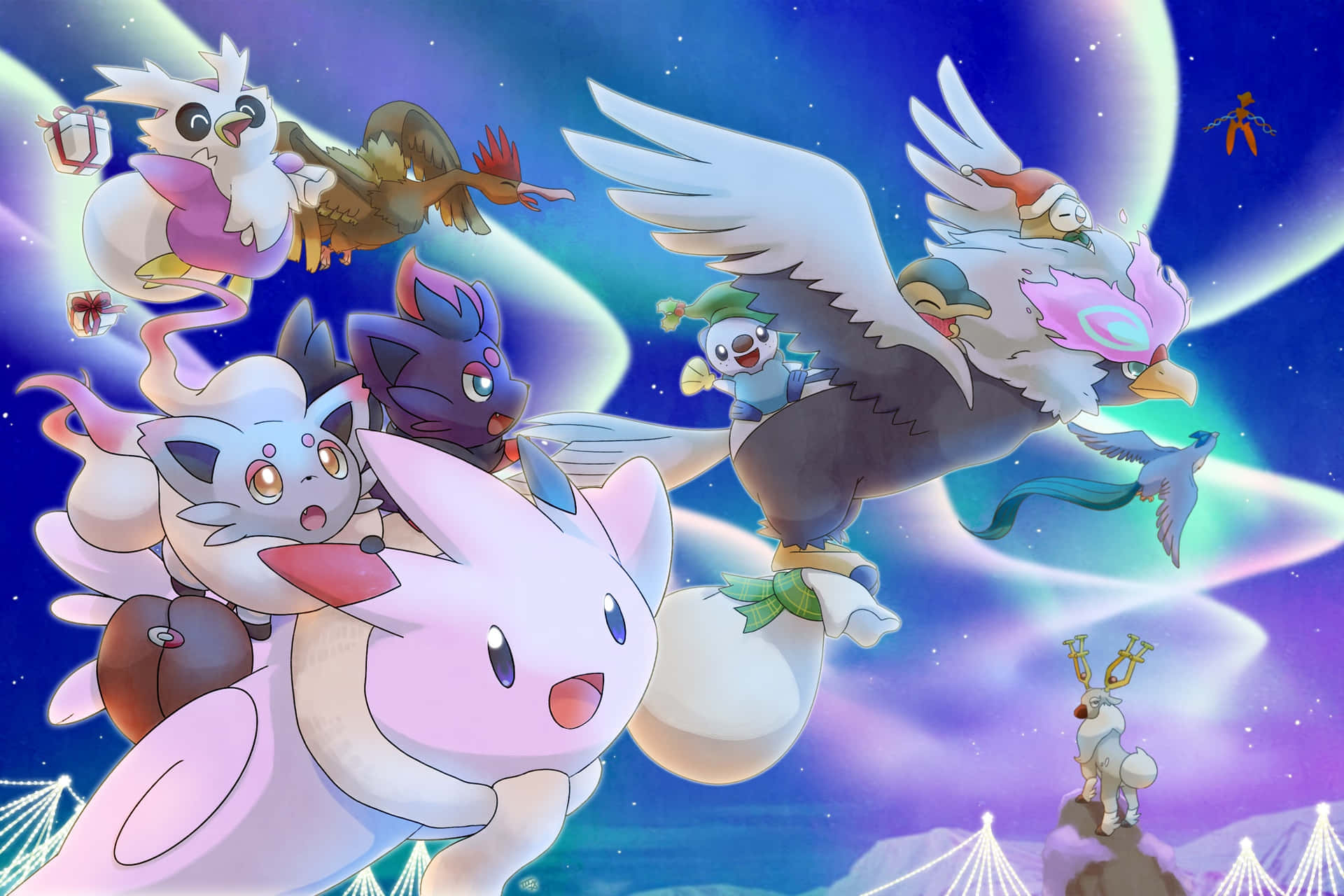 Togekiss And Hisuian Braviary Carrying Other Pokémon Wallpaper