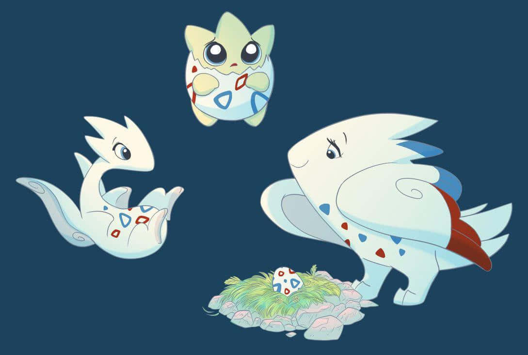 A Togetic against a Dark Blue Background Wallpaper