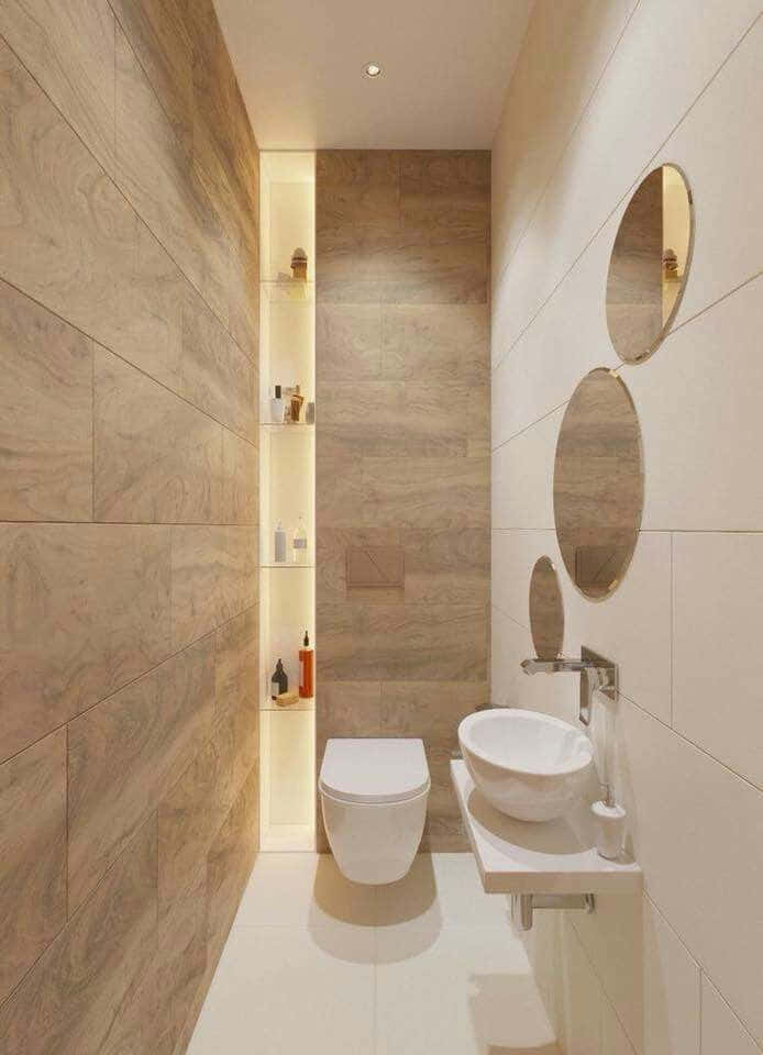 Small and Elegant Bathroom with Modern Toilet and Tiling