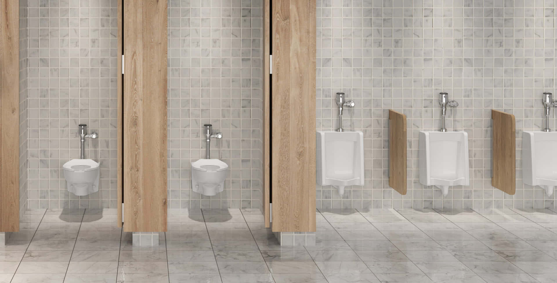 A Row Of Urinals In A Bathroom