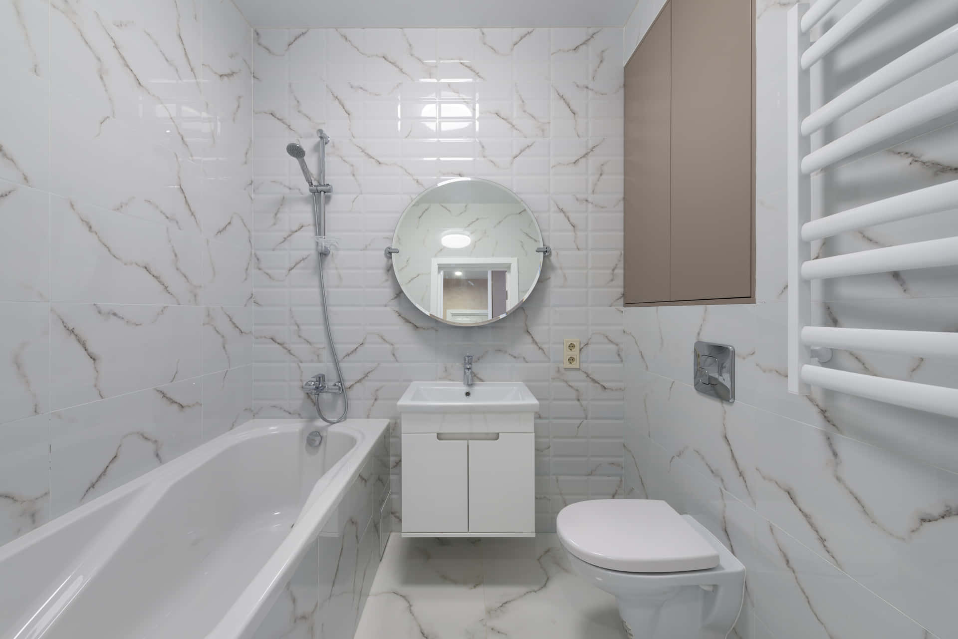 A classic white toilet in a clean and modern bathroom