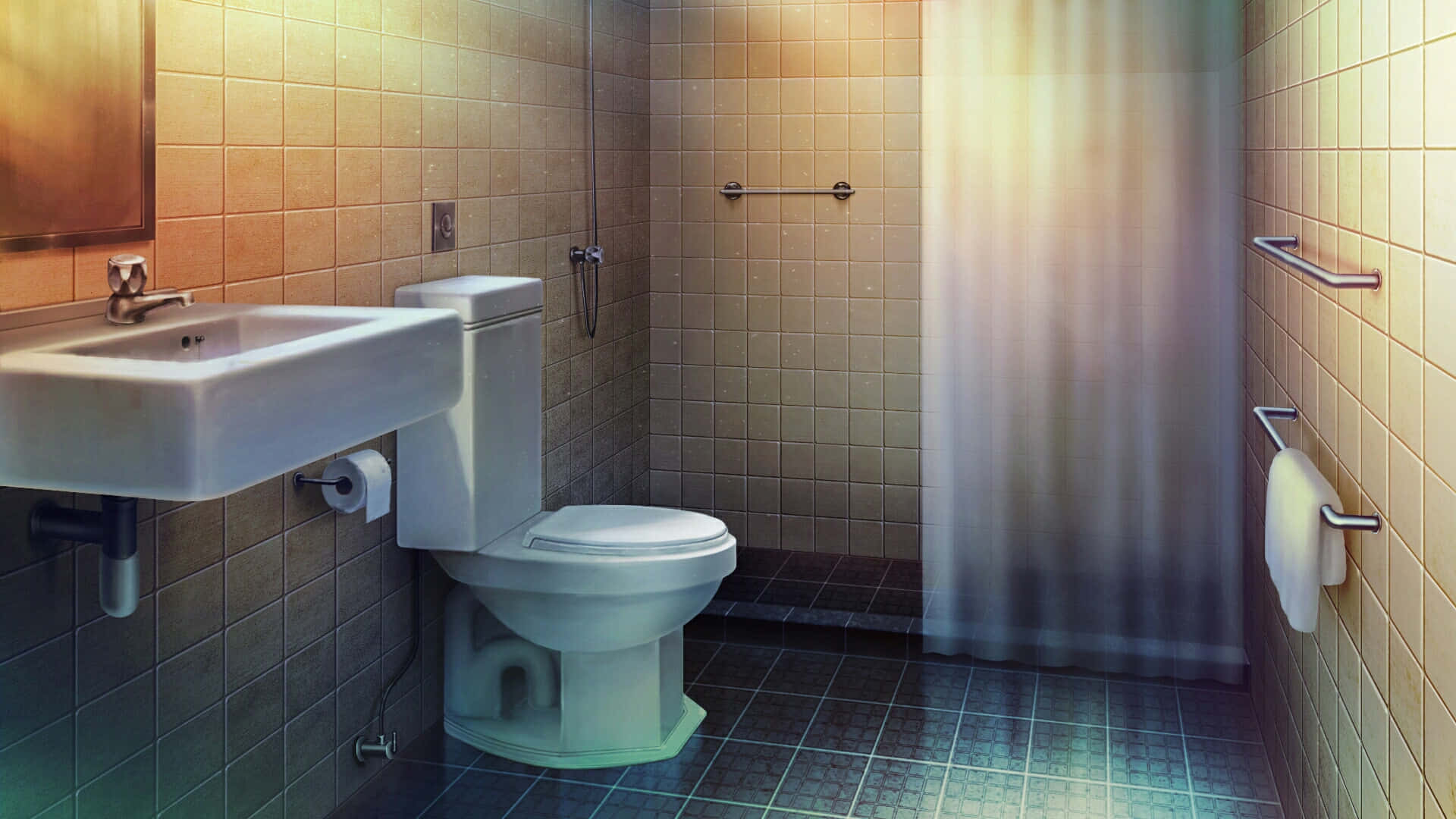 Enskinnende Toilet I Et Moderne Badeværelse.