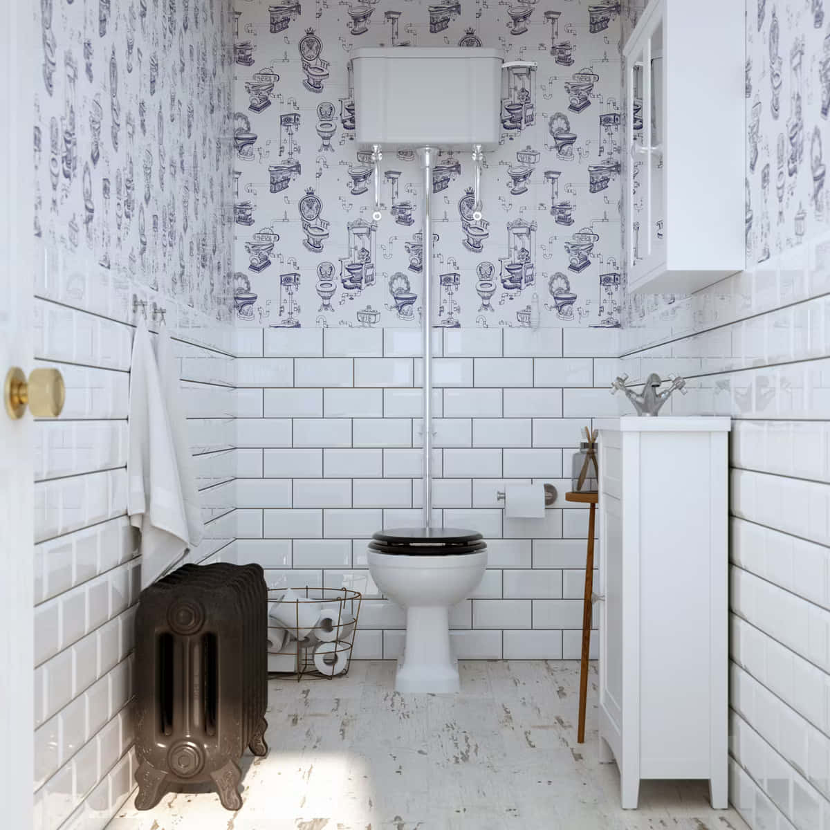 A Bathroom With A Toilet And A Radiator